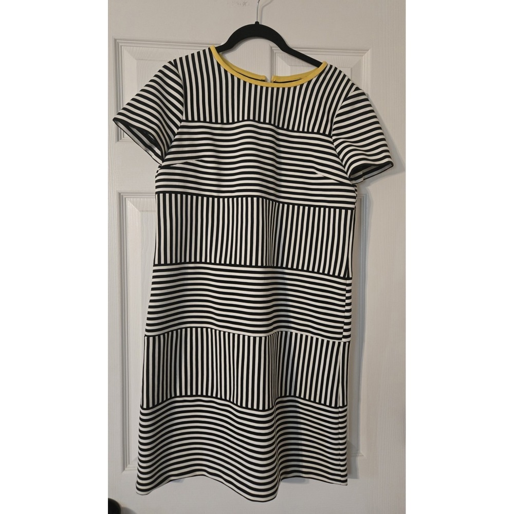 Maggy London Black White Stripe Short Sleeve Straight Pencil Dress Women Size 10